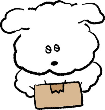 Sitting cute derpy dog doodle, funny hand drawn puppy illustration