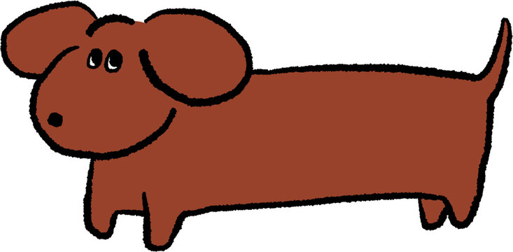 Dachshund style cute derpy dog doodle, funny hand drawn puppy illustration