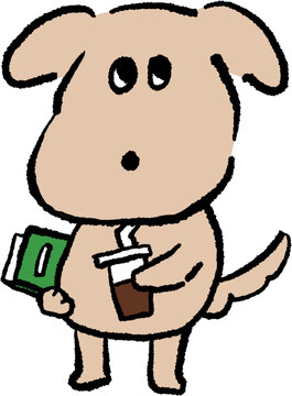 Curious cute derpy dog doodle, funny hand drawn puppy illustration