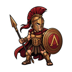 Obraz premium Chibi Spartan Soldier Character Vector in Ancient Greek Armor
