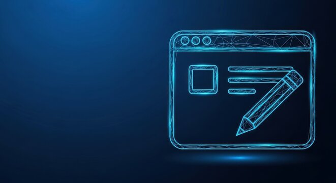 Digital Web Design Interface with Coding Elements and Pencil