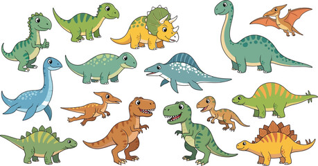 Cute cartoon dinosaur characters collection with prehistoric animals, flying reptiles, and colorful kids illustrationsCute cartoon dinosaur characters collection with prehistoric animals, flying repti © MstRumi
