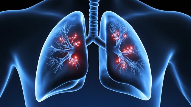 Human Lungs Anatomy Glowing Red Spots Infection Inflammation Respiratory System Medical