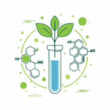 Plant Growth in Test Tube with Chemical Structures