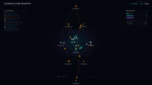 Distributed Systems Orchestrator Data Visualization Network Animation Looping