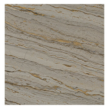 Textured grey stone slab with golden veins and diagonal stratification isolated on white background