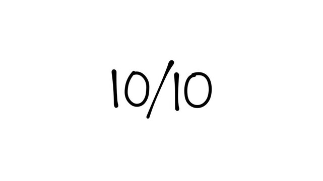 10/10 hand-written animation, 10 slashes 10 value concept, score, transparent background, 4k video