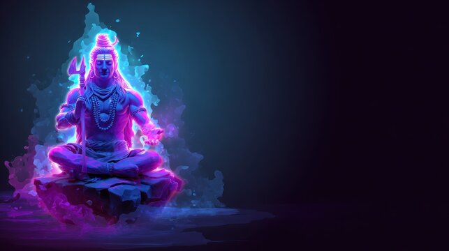 Meditating figure in vibrant light and color ideal for spiritual or editorial uses