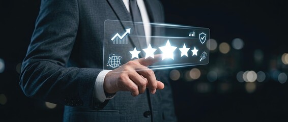 Fototapeta premium Business growth insights corporate office digital analytics urban nightscape close-up performance metrics and customer satisfaction in the digital era