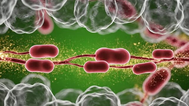 Microscopic Visualization Of Bacteria Division In Luminous Green Background For Educational And Scientific Use