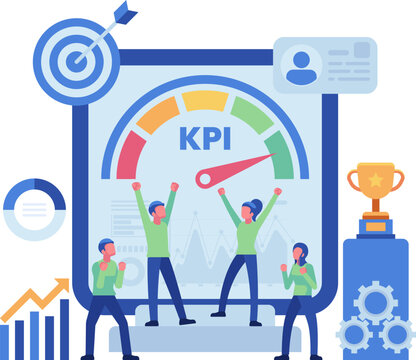 Business Team Celebrating KPI Performance on Dashboard