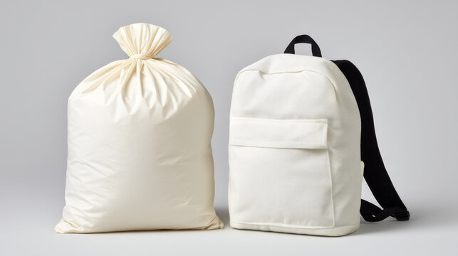 Cream fabric drawstring bag backpack neutral canvas school bag stylish simple everyday carry