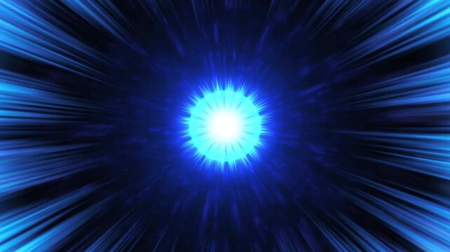 Abstract blue cosmic ring background with glowing light burst, seamless zoom loop effect and dynamic energy motion.