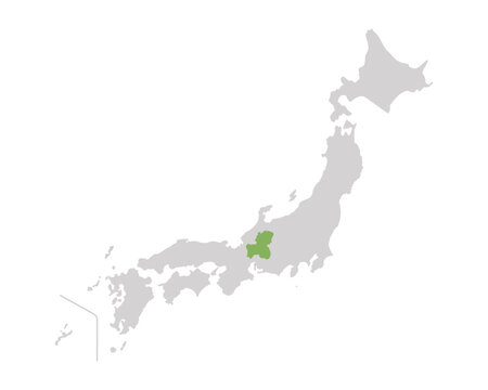 岐阜県だけ緑色のシンプルな日本の地図