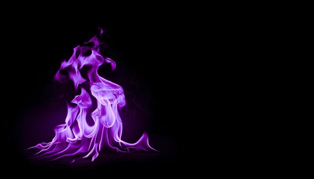 A vibrant purple and violet fire flame burning dynamically against a solid dark backdrop with copy space. Ideal for fantasy concepts, abstract backgrounds, and graphic design elements.