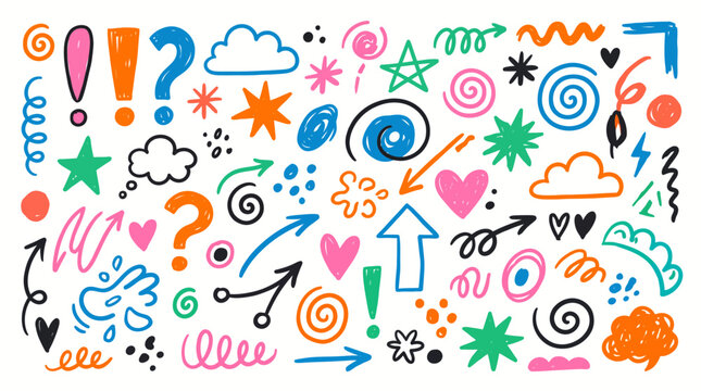 Colorful Hand-Drawn Doodle Elements and Symbols for Creative Design
