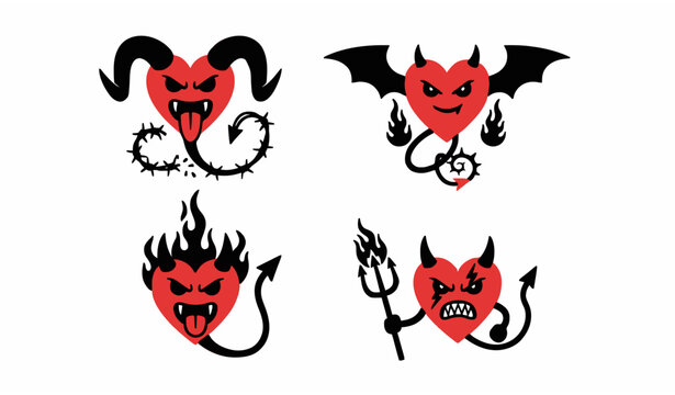 Edgy devil heart vector collection with gothic Valentine icon illustrations
