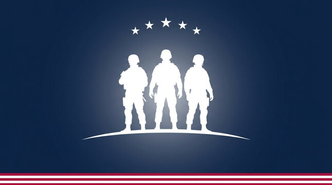 Army Birthday  three resolute military figures standing united under a trio of stars, embodying the core values of courage, service, and patriotic sacrifice for the nation