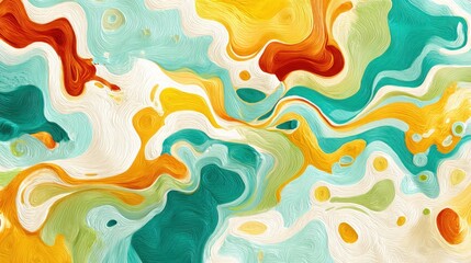Fototapeta premium Vibrant swirls of warm and cool colors flow across a textured, abstract surface.