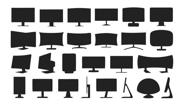 Computer Monitor and Desktop Screen Silhouette Mega Pack - Collection of Flat Vector Icons for Technology, Hardware, and Office Design.eps