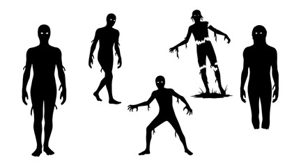 Obraz premium Set of 6 Halloween Mummy Silhouettes in Various Poses Against White Background