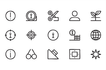 Fototapeta premium Minimal Outline Icon Set for Web, App Interface, UI Design, Information, Ecology and Technology Concepts