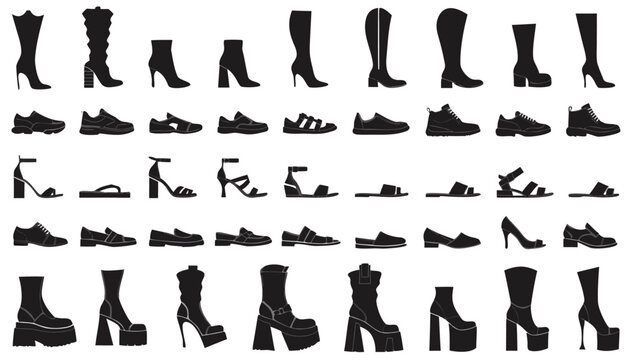 Fashion Shoe Icons and Silhouettes Mega Pack of Modern Footwear Styles for Web and Graphic Design.eps