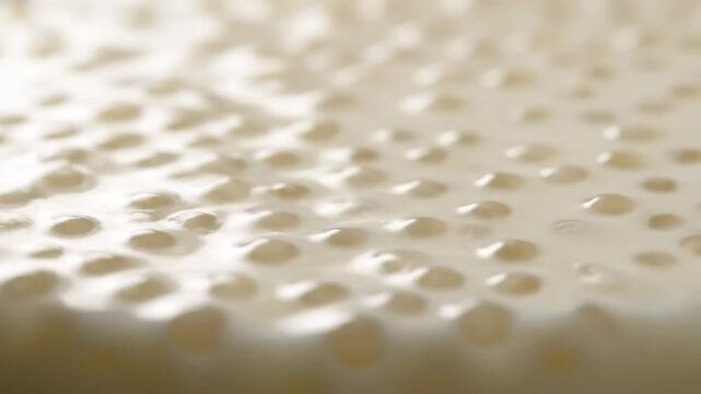 Macro close-up of creamy tapioca pudding texture. abstract food background featuring glistening sago pearls submerged in white, sweet dessert base.