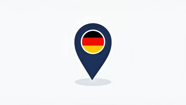 2D animated map pin icon featuring the national flag of Germany on a white background. Perfect for European travel guides, destination marketing, and geography presentation loops.