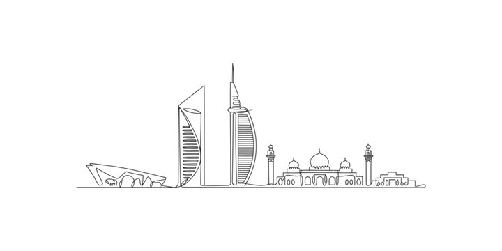 Kuwait city skyline with modern buildings and mosque towers isolated on white background