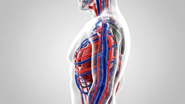Human body with visible circulatory system on display