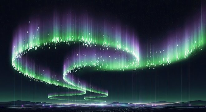 Vibrant Aurora Borealis Dancing in the Night Sky Over a Serene Landscape.
