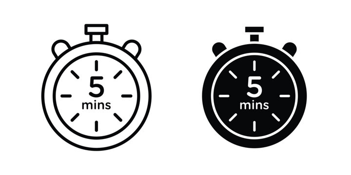 5 minutes icon. Flat vector illustration in black. EPS 10