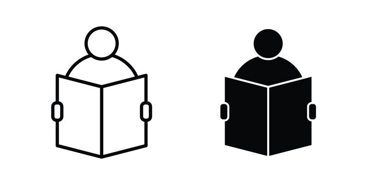 Book open reader icon. Flat vector illustration in black. EPS 10