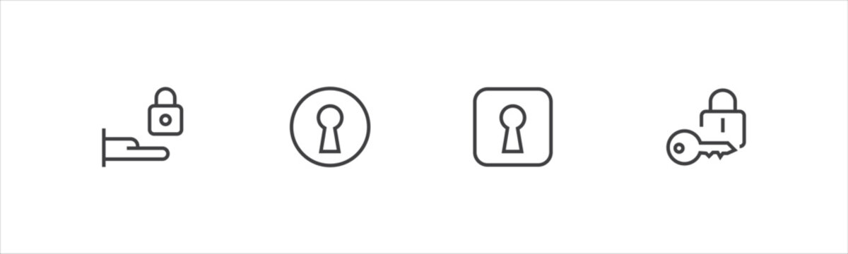 Set of lock and key line icons