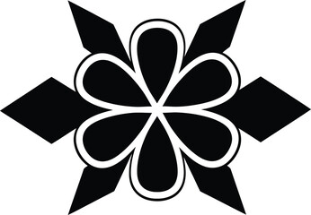 Black abstract symmetrical geometric floral motif with petal shapes and diamond accents white © My creativity