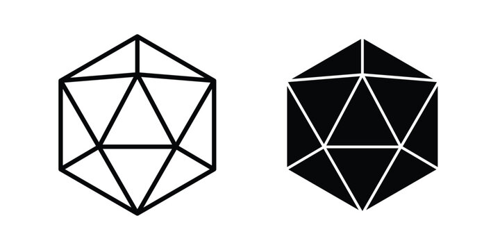 Dice d20 icon. Flat vector illustration in black. EPS 10