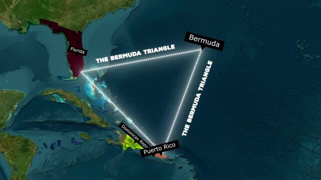 Bermuda Triangle Map Animation Showing Triangle Area Between Florida Bermuda and Puerto Rico