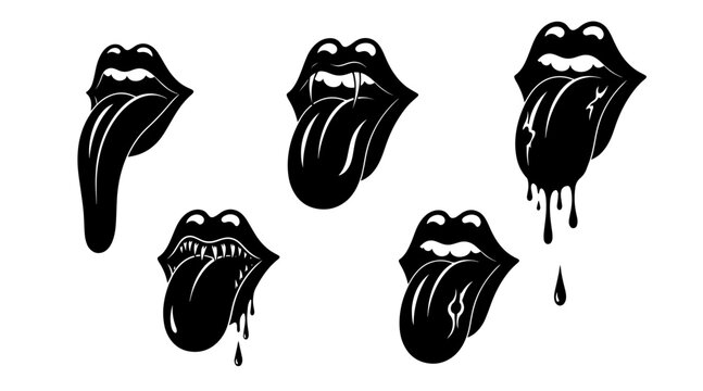 halloween devil tongue silhouettes set isolated on white background spooky minimalist design