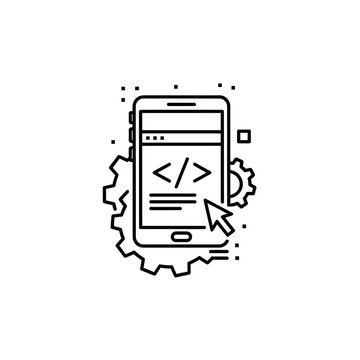 Mobile phone with coding on screen.