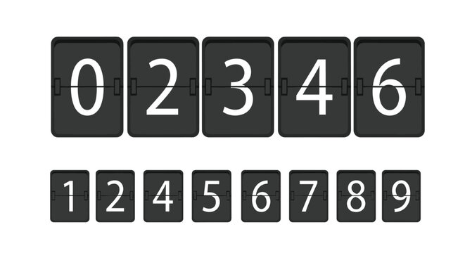 Vector illustration of a black mechanical flip counter display showing different white digits for time or score tracking.