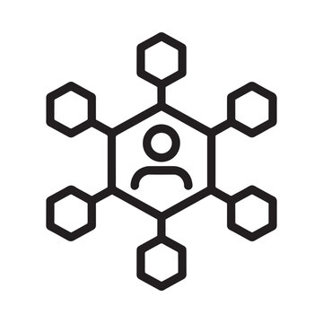 network icon with person silhouette black line art on white