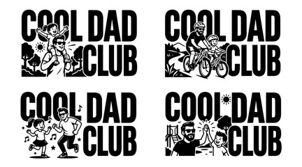 Obraz premium Cool Dad Club Typography with Illustrations of Fathers and Children