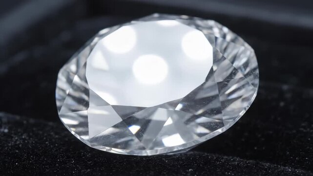 Single rough octahedral diamond crystal on black velvet tray, natural cleavage faces reflecting cold studio light as flat mirrors, geological luxury, raw gem beauty, black copy space.