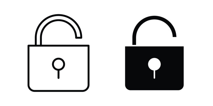 Unlock icon. Flat vector illustration in black. EPS 10