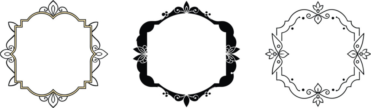 Collection of ornate geometric frames for design elements with geometric