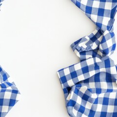 Obraz premium Cooking towel in classic blue-and-white grid pattern, isolated on white background, styled in relaxed folds for rustic kitchen mood