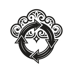Obraz premium Black Circular Arrow Symbol with Ornamental Design.
