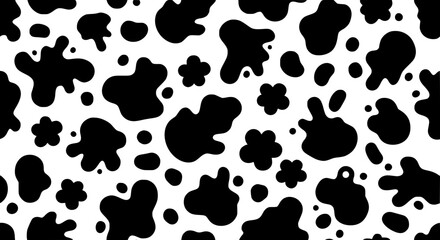 Fototapeta premium Seamless Black and White Cow Print Vector Pattern