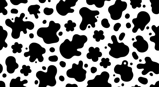 Seamless Black and White Cow Print Vector Pattern